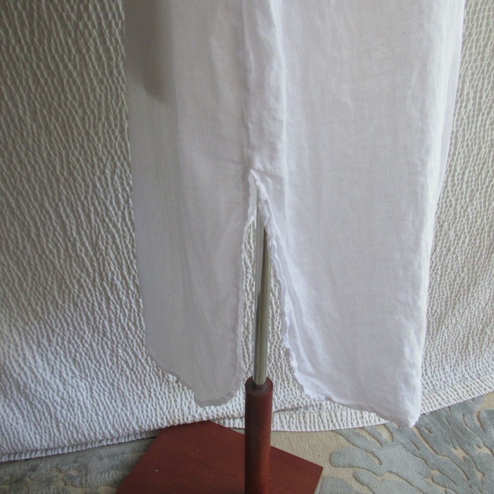 Anthropologie Shirt Dress Duster MP Womens White Side Slit 100% Linen Top - Picture 4 of 12